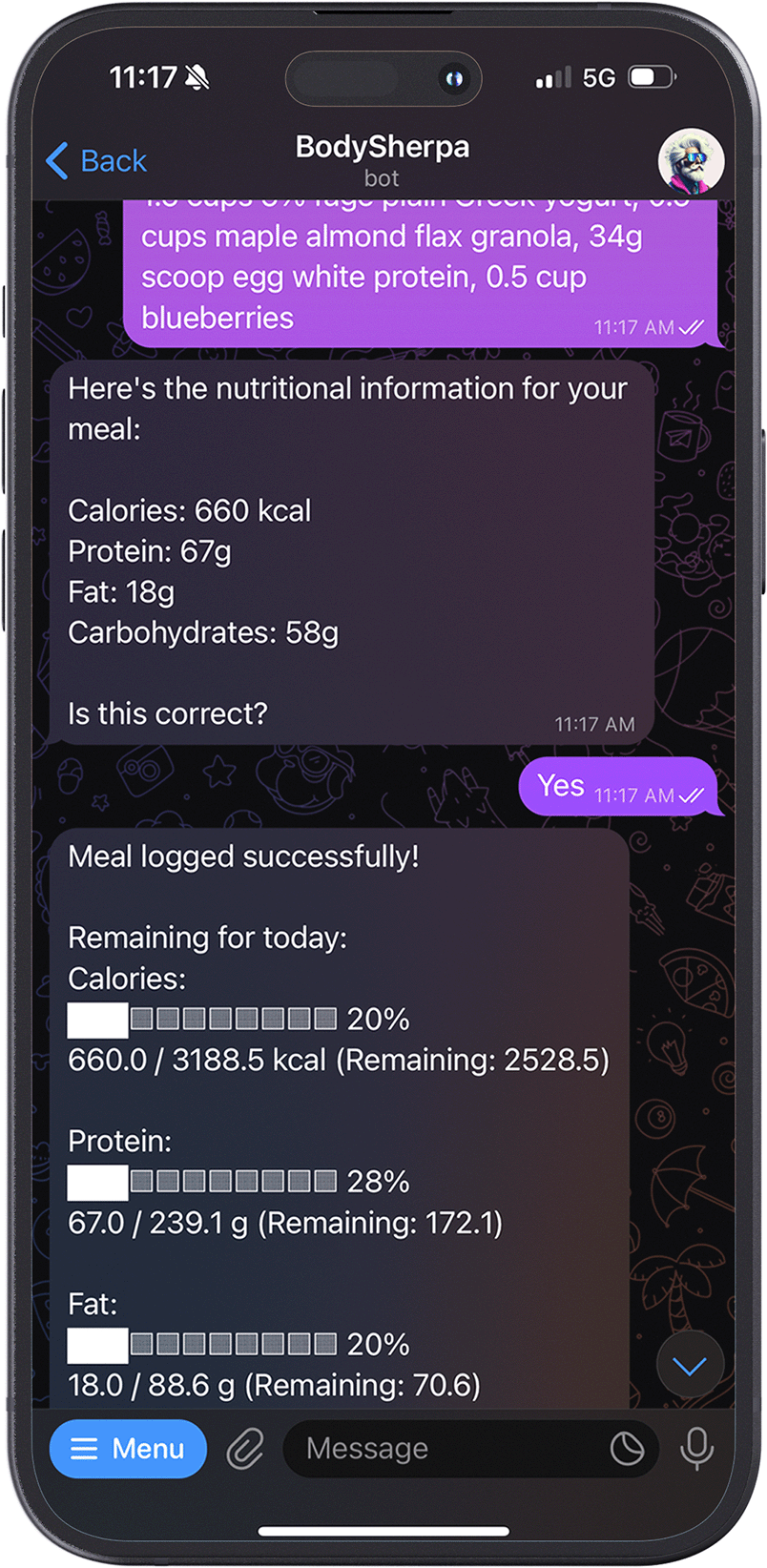 BodySherpa AI Nutrition Coach Interface